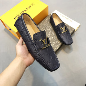 Formal Leather Shoes - LV Gold Medal Navy For Men