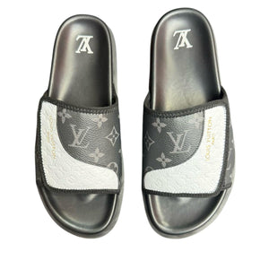 Men Sandal LV Black & White Slipper