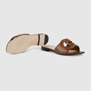 Women Sandal with Interlocking G Brown