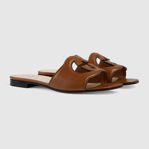 Women Sandal with Interlocking G Brown