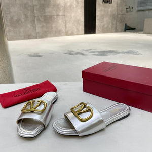 Women Slipper - Valentino Silver Matt