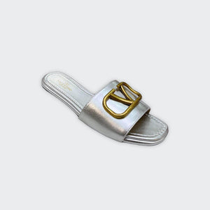 Women Slipper - Valentino Silver Matt