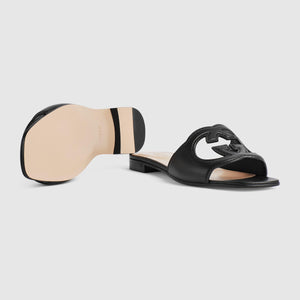 Women sandal with Interlocking G Black