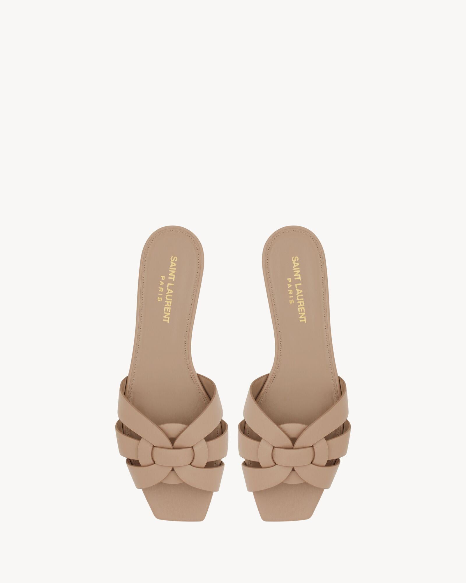 Women Sandal SAINT LAUREN Tribute Mules Beige-SHOZLY