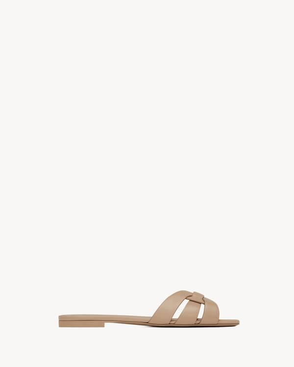 Women Sandal SAINT LAUREN Tribute Mules Beige-SHOZLY