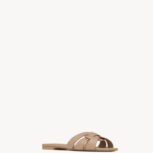 Women Sandal SAINT LAUREN Tribute Mules Beige-SHOZLY