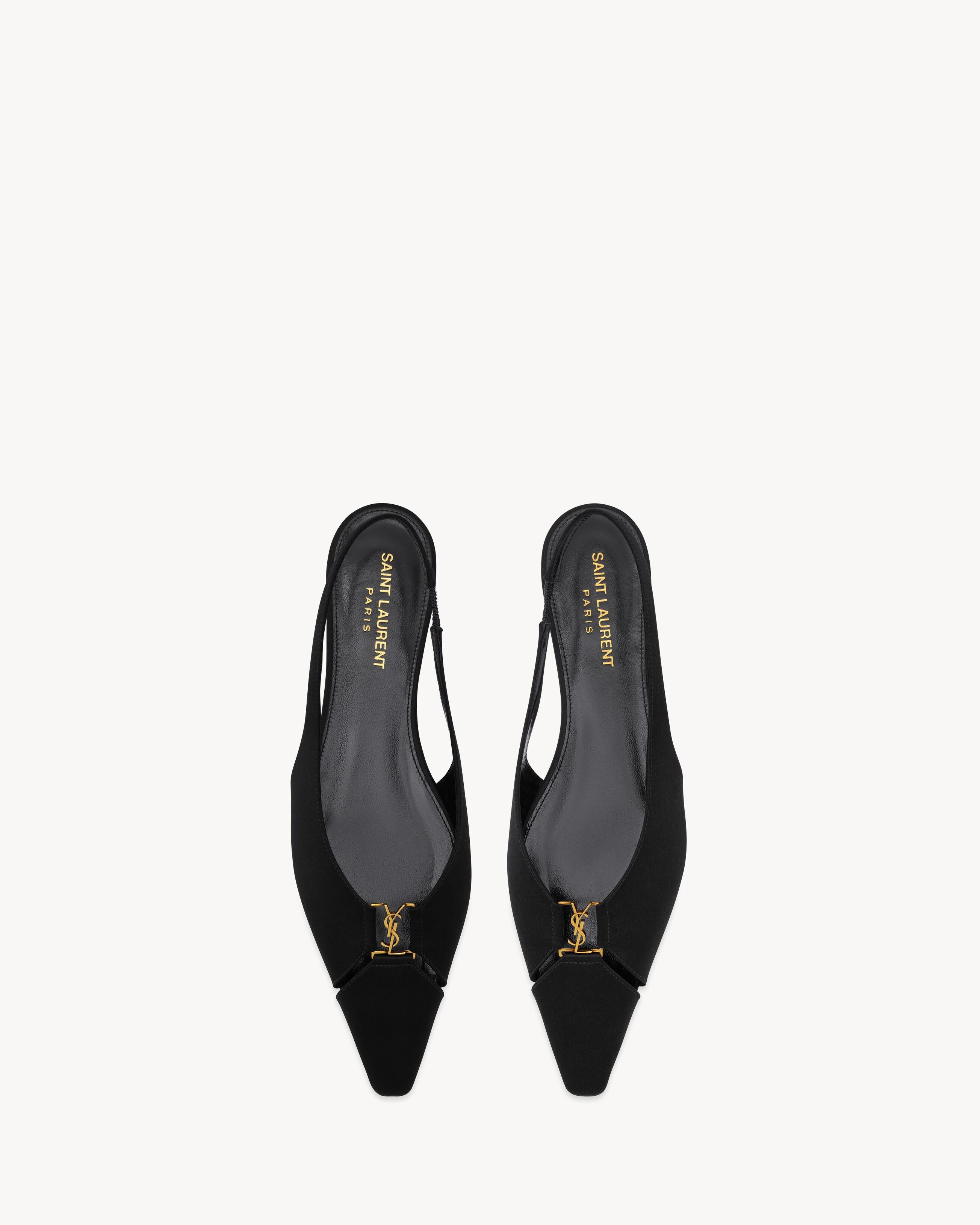 Women Sandal SAINT LAURENT babylone slingback flats in satin crepe-SHOZLY