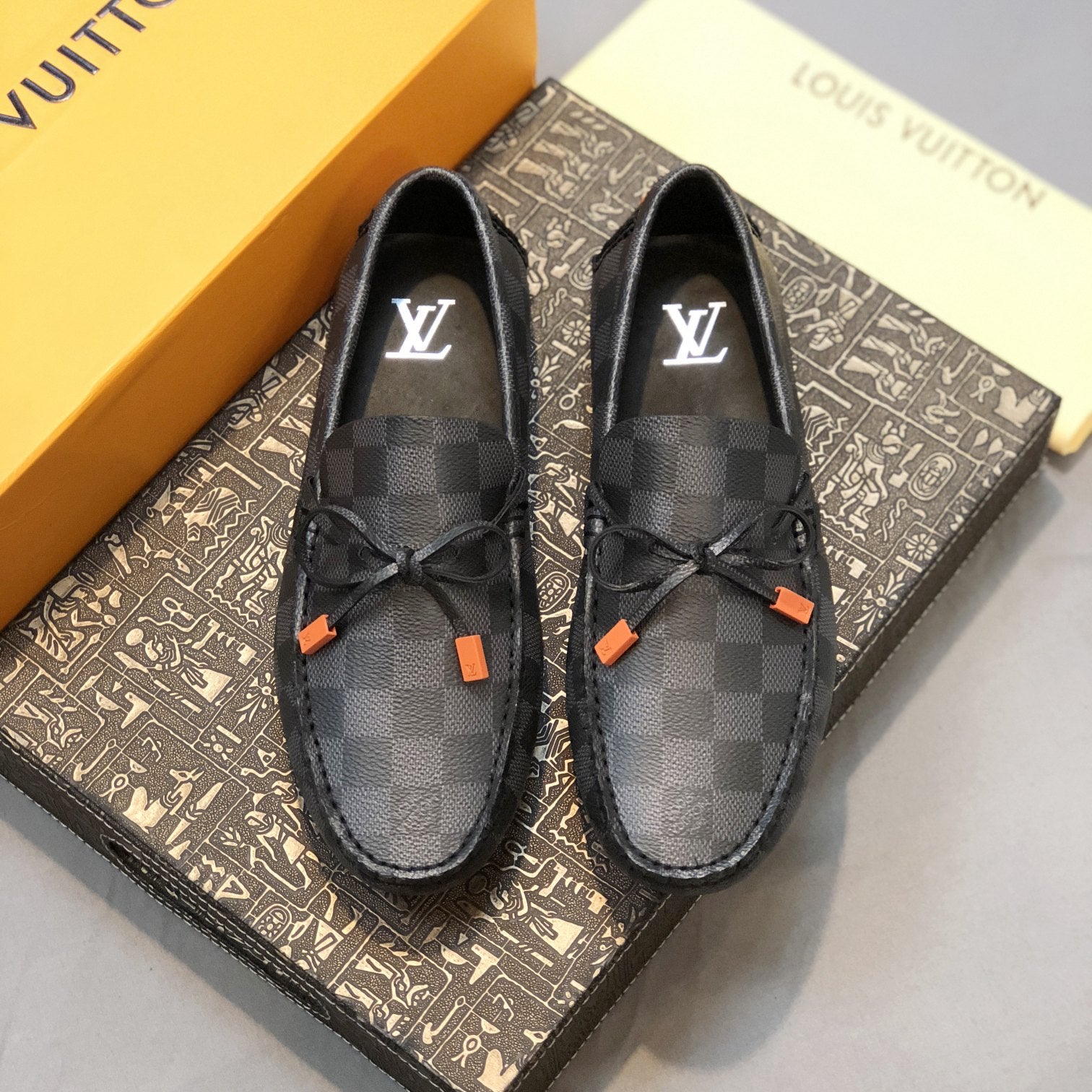 Formal Leather Shoes - LV Black And Orange For Men