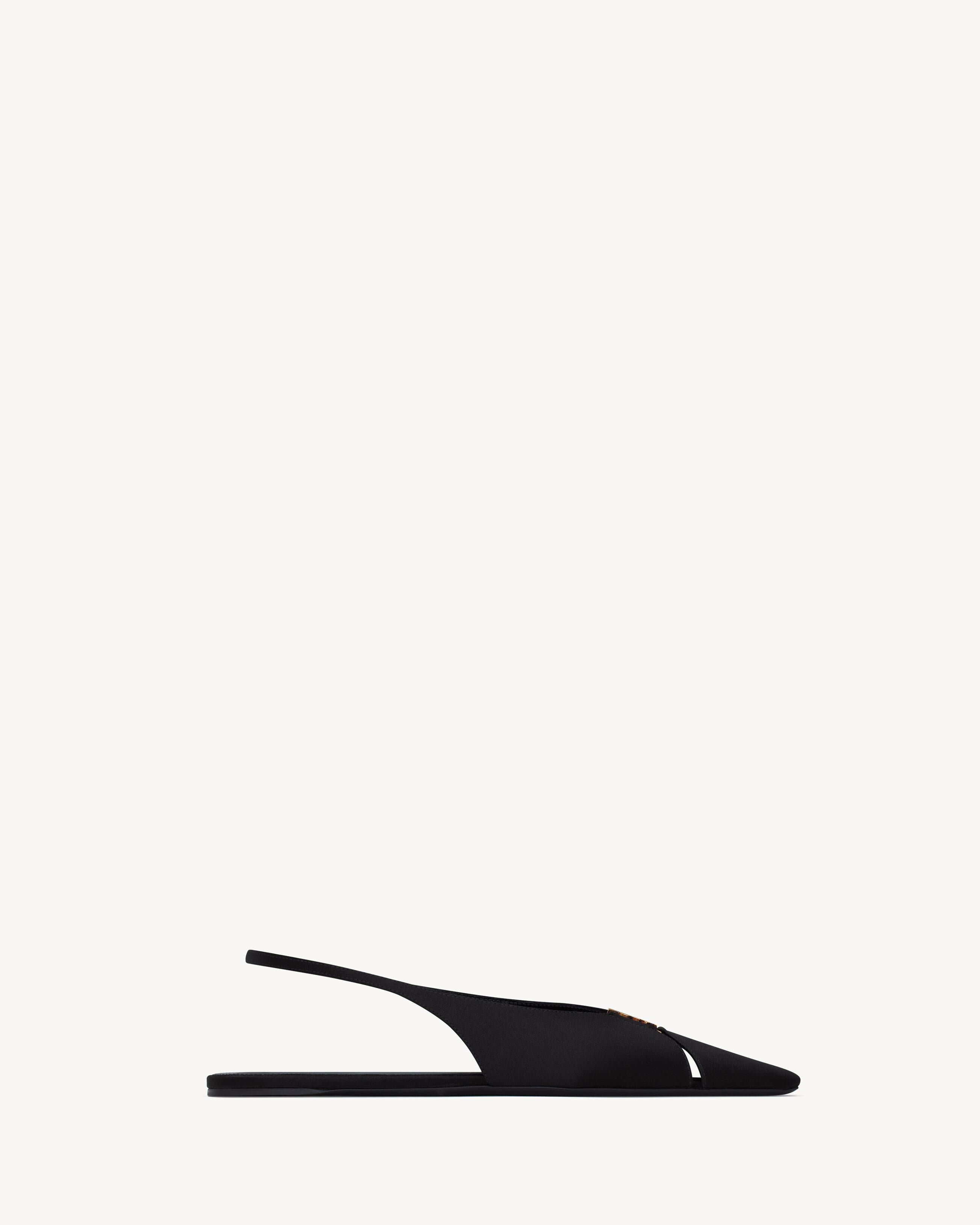 Women Sandal SAINT LAURENT babylone slingback flats in satin crepe-SHOZLY