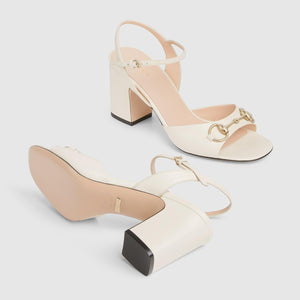 Women Sandal High Heels Horsebit White-SHOZLY