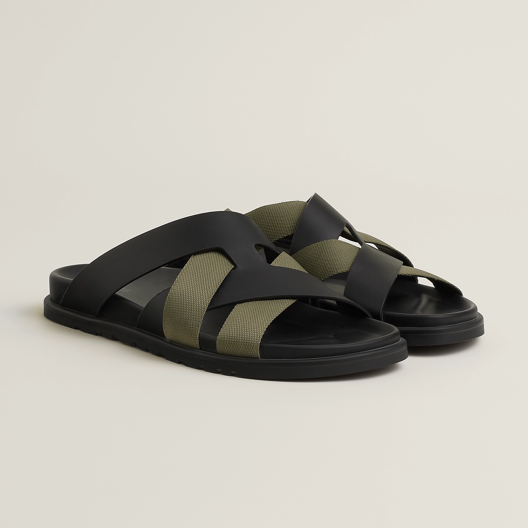 Hermès Kazimir Sandal Noir / Vert toundra