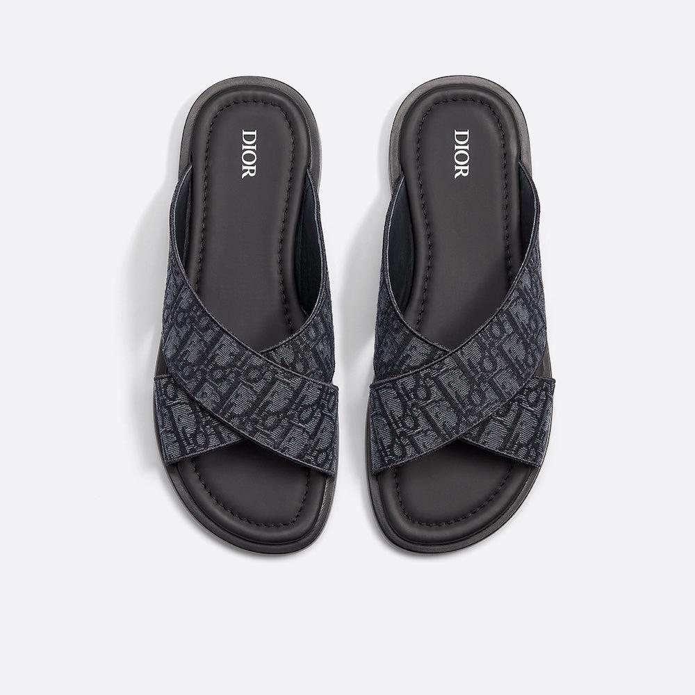 Men Sandal Dior Alias - Black Oblique Jacquard