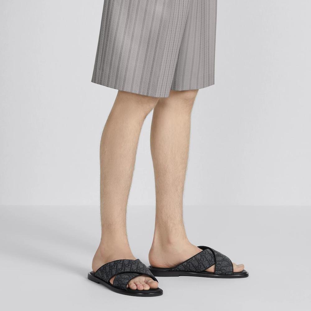 Men Sandal Dior Alias - Black Oblique Jacquard