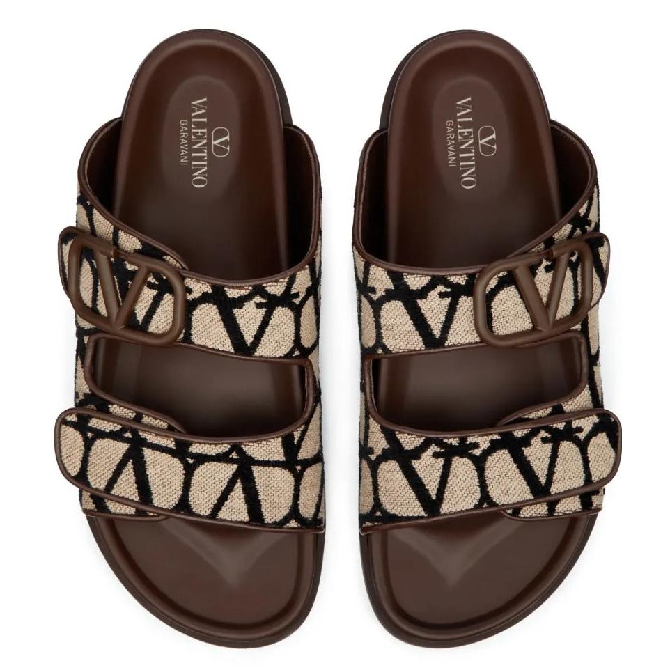 Men Sandal Valentino Garavani VLogo Toile Iconographe double-strap Brown