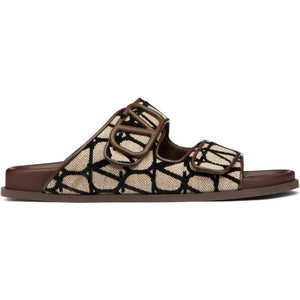 Men Sandal Valentino Garavani VLogo Toile Iconographe double-strap Brown