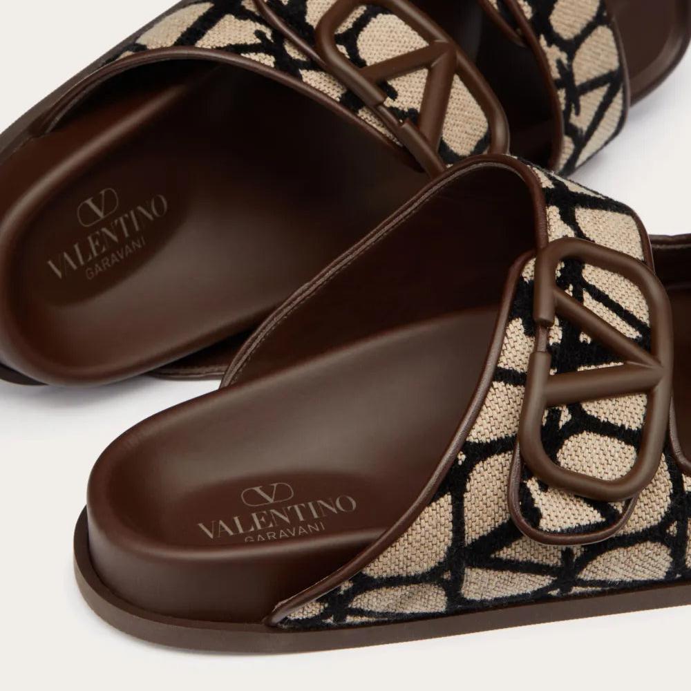 Men Sandal Valentino Garavani VLogo Toile Iconographe double-strap Brown