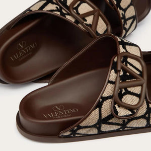 Men Sandal Valentino Garavani VLogo Toile Iconographe double-strap Brown
