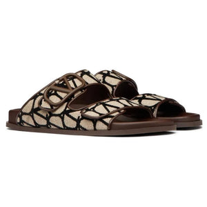 Men Sandal Valentino Garavani VLogo Toile Iconographe double-strap Brown