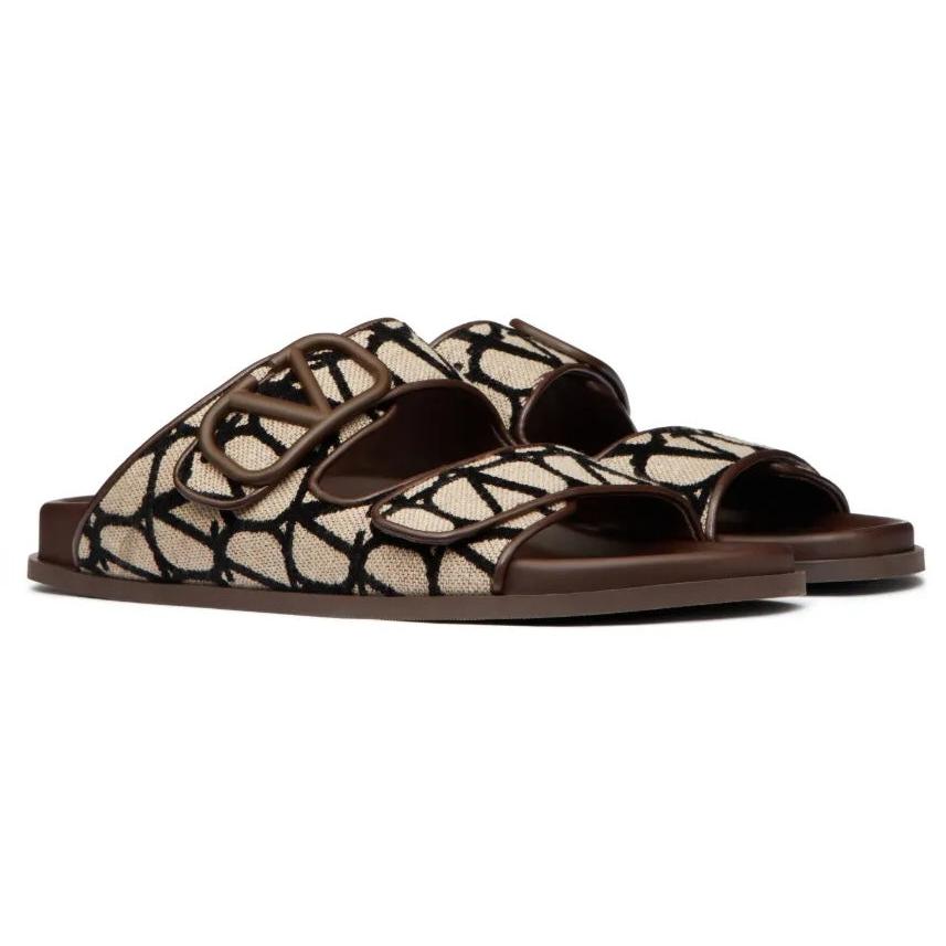 Men Sandal Valentino Garavani VLogo Toile Iconographe double-strap Brown