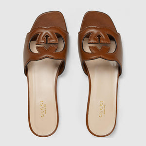Women Sandal with Interlocking G Brown
