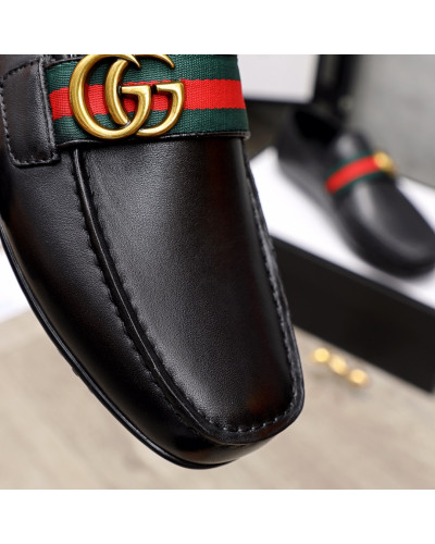 Formal Leather Shoes - Gucci Black Red Lines For Men