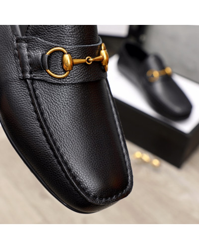 Formal Leather Shoes - Gucci Black and Gold Mid For Men